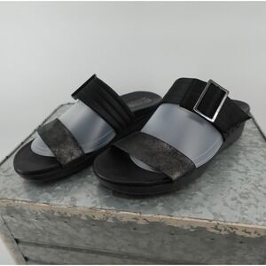 Munro American Womens Black Metallic Slide Sandals Wedge Comfort Shoes‎ 8M M4427